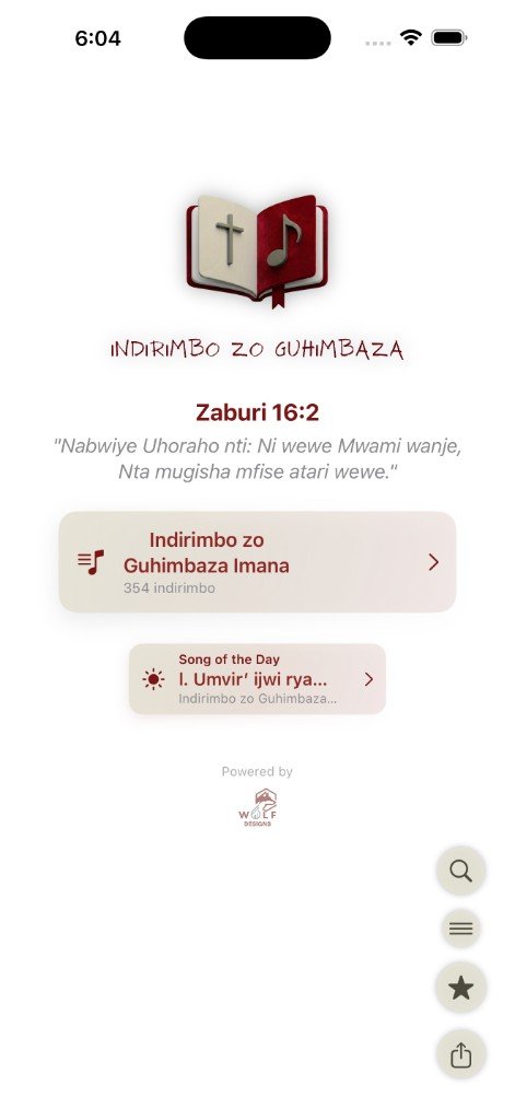 Indirimbo zo Guhimbaza home screen — Song of the Day and hymn collection