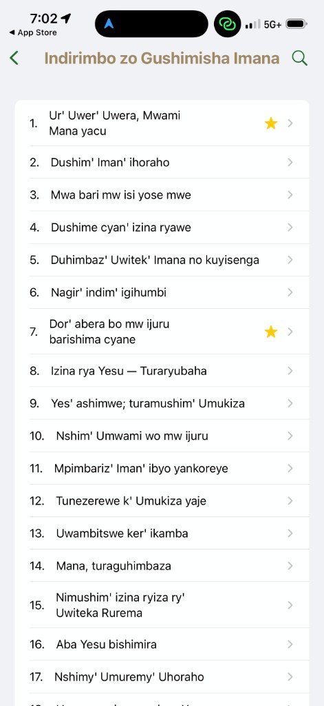 Igitabo hymn list — Indirimbo zo Gushimisha Imana