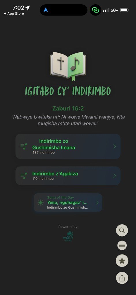 Igitabo home screen — dark mode