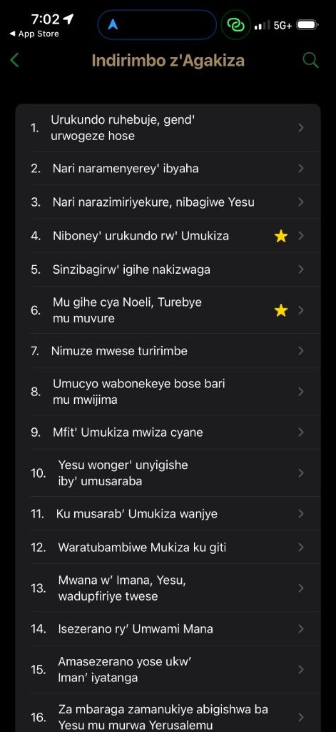 Igitabo hymn list — Indirimbo z'Agakiza